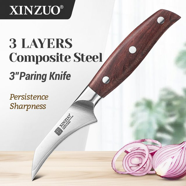 XINZUO Obstschälmesser mit 3-Lagen-Stahlkern und braunem Rotholzgriff - Bild 1