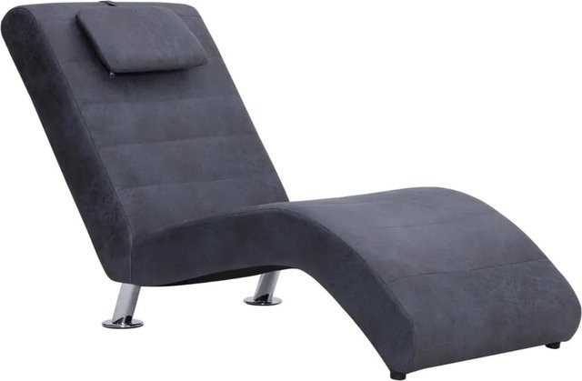 vidaXL Chaiselongue Modell 1 mit Kissen in Grau aus Wildleder-Optik mit Holzrahmen und Polyesterbezug B/T/H: 144 x 59 x 79 cm - Bild 1