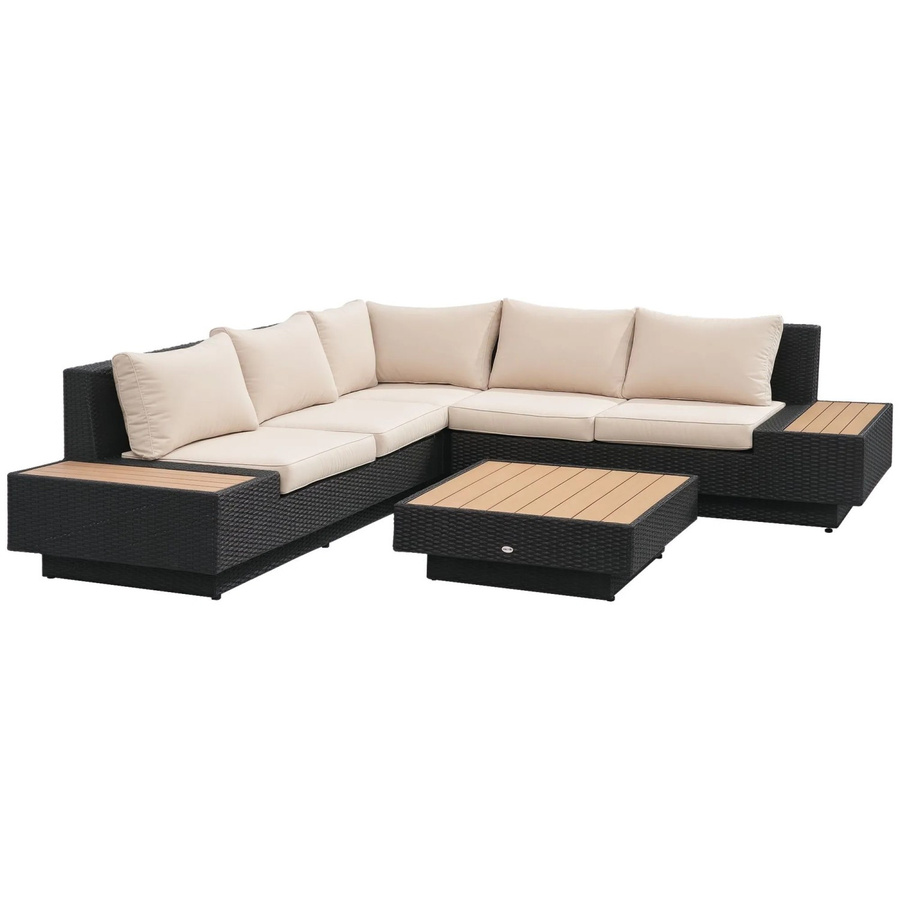 Outsunny 4-tlg. Gartengarnitur aus Polyrattan und Stahl mit Sitzkissen in Schwarz, B: 165 cm, T: 84 cm, H: 73 cm - Bild 2