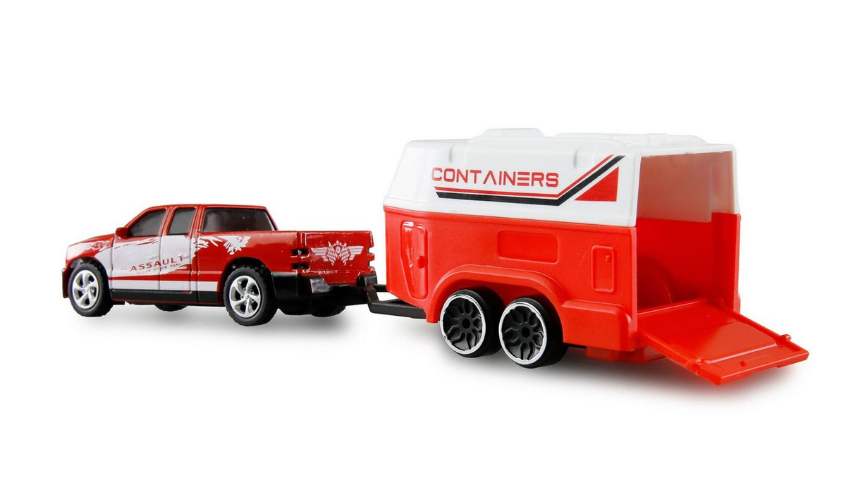 Amewi RC Pickup Die Cast mit Pferdeanhänger, Spielfahrzeug, 1:64, RTR, rot - Bild 1