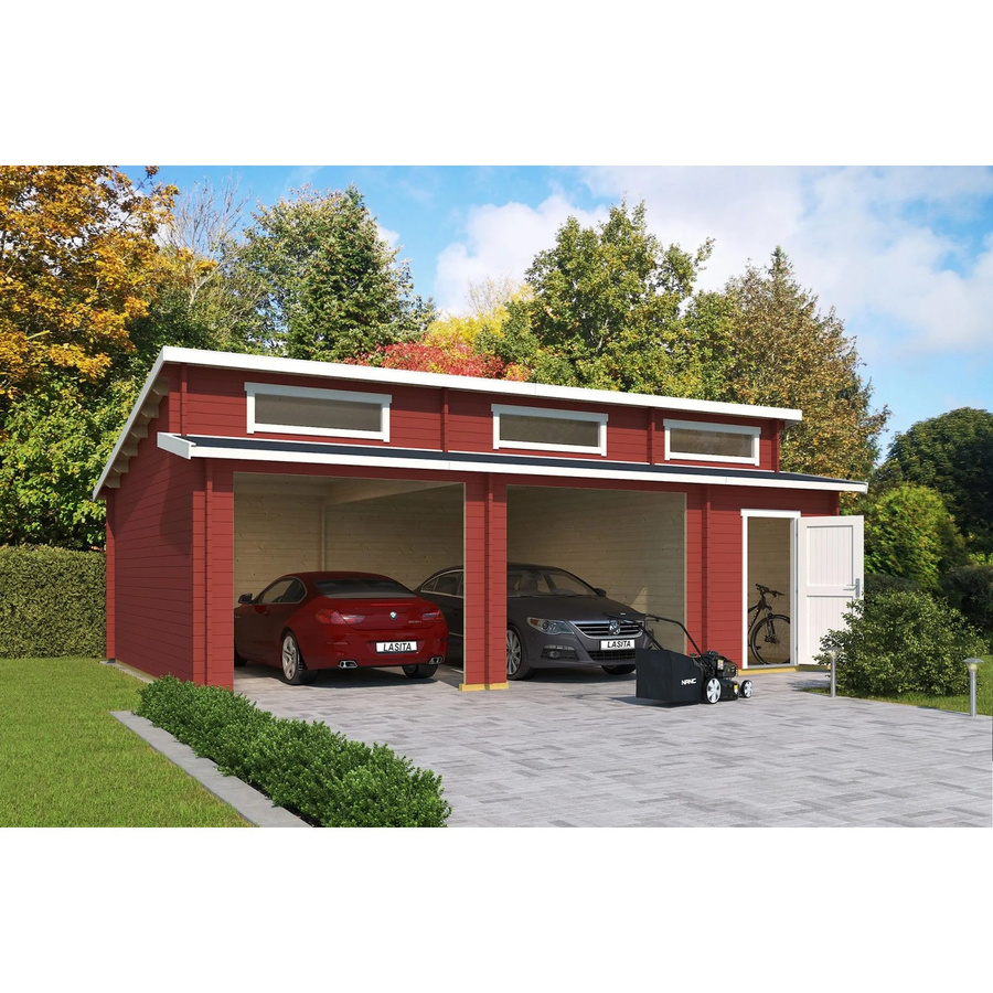 Blockgarage LASITA MAJA Hawaii in Schwedenrot mit separatem Abstellraum, B/T: 820 x 579,6 cm - Bild 3