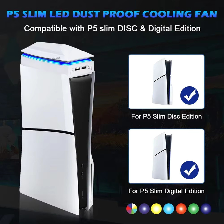 Pogopirate Kühlventilator für PS5 Slim mit RGB-LED-Beleuchtung und Staubschutz in Weiß - Bild 2