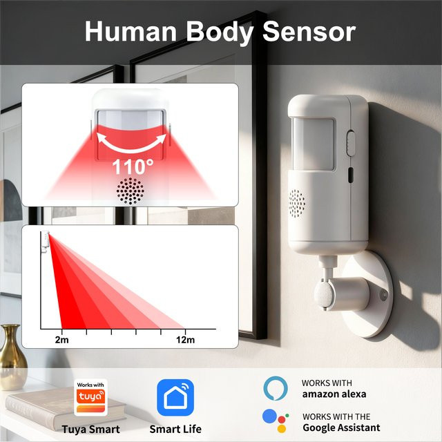 PGST Smart Life WiFi Infrarot-Bewegungsmelder mit Tuya-Kompatibilität für Alexa und Google Assistant, Weiß - Bild 1