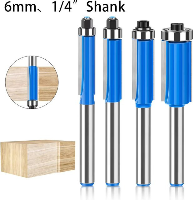 JGZUI TCT-Doppelkantenfräser für Holz in Blau, 6mm 1/4-Zoll-Schaftfräser zum Trimmen und Fräsen von Holzkanten - Bild 1