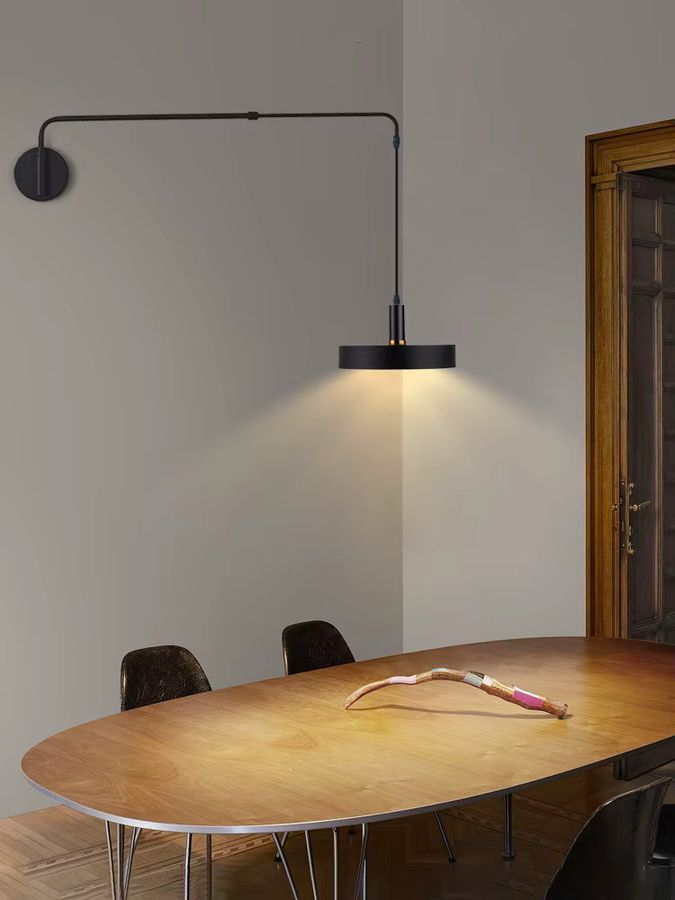 Xiuxiu Industrielle LED Wandleuchte in Schwarz mit verstellbarem Schwenkarm und langer Stange für Wohnzimmer und Schlafzimmer - Bild 3