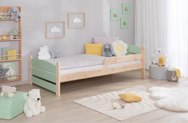 TiCAA Einzelbett Mello Kinderbett und Jugendbett aus Massivholz in Weiß im skandinavischen Design - Bild 1