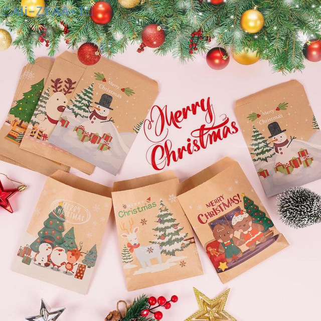 20 Stück Weihnachtsmann Geschenktüten aus braunem Kraftpapier für Süßigkeiten und Kekse zum Basteln - Bild 1