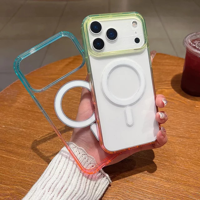 LICOERS MagSafe kompatible Schutzhülle für iPhone 17 Pro Max und 17 Air, transparentes Anti-Klopf-Case mit Farbverlauf in Blau und Orange - Bild 1