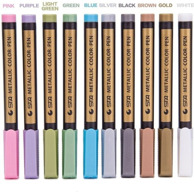 Set mit 10 metallischen Lackmarkern in verschiedenen Farben, permanente Kunstmarker mit mittlerer Spitze für Glas und Metall - Bild 1
