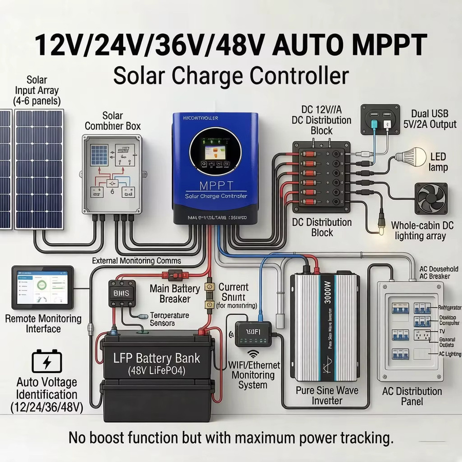 HXCONTROLLER MPPT Solarladeregler für PV-Anlagen in Blau, geeignet für LiFePO4, Lithium, GEL und Blei-Säure-Batterien - Bild 5