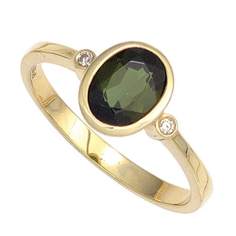 Colfem Ring 585 Gelbgold, Turmalin, Diamant, Damen, Ringgröße 54 - Bild 1