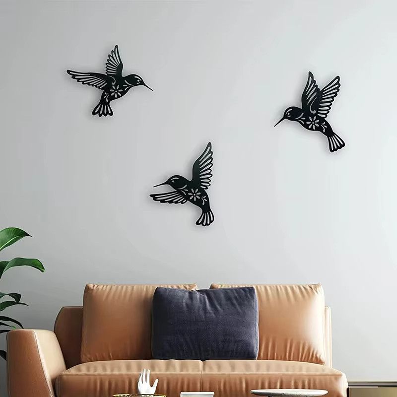 3-teiliges Set DDPNKL Kolibri Wanddekoration aus schwarzem Metall als Vogelskulptur und Eisenkunst-Ornament - Bild 4
