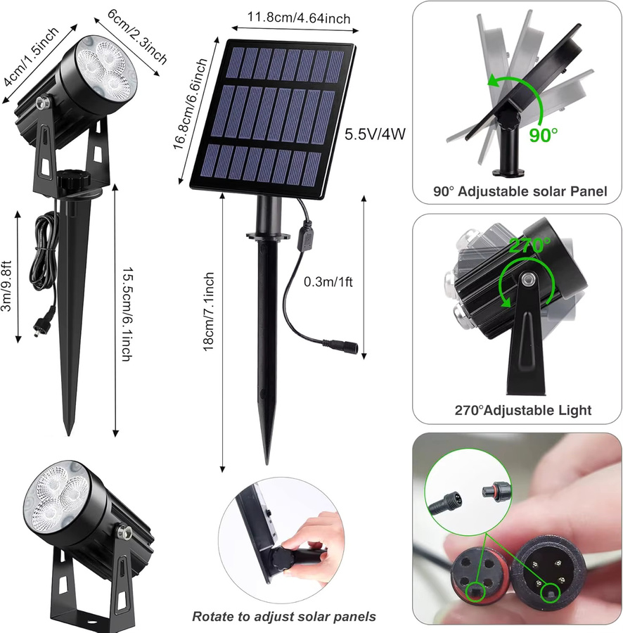 Crepow Solar LED Garten Scheinwerfer IP65 Wasserdicht mit integriertem LED in Cool Daylight 6000K für Außenbereich und Landschaftsbau - Bild 2