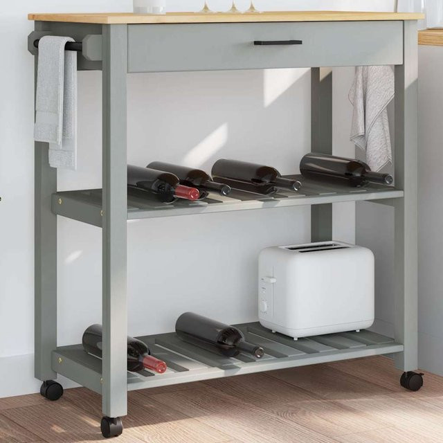vidaXL Küchenwagen Monza aus Massivholz Kiefer in Braun und Grau, B/T/H: 84 x 40 x 88,5 cm - Bild 2