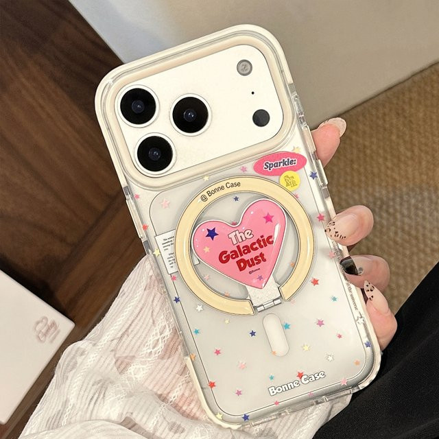 MUQGEW Magnetische iPhone Handyhülle mit Koreanischen bunten Sternen und Liebesherz-Halterung, Transparent, Stoßfest - Bild 1