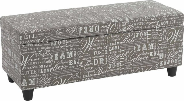 MCW Aufbewahrungstruhe Kriens Sitzbank aus Textil mit Schriftzug, Grau, B/T/H: 114 x 45 x 45 cm - Bild 2