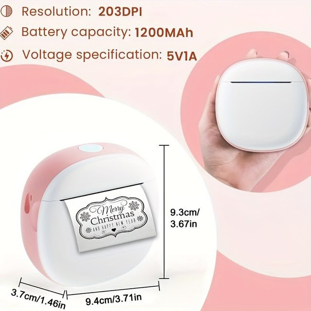 HIOHYU Tragbarer Thermoetikettendrucker, Kabelloser Mini-Drucker mit 203dpi HD-Druck für Notizen, Quittungen und Journaling - Bild 1