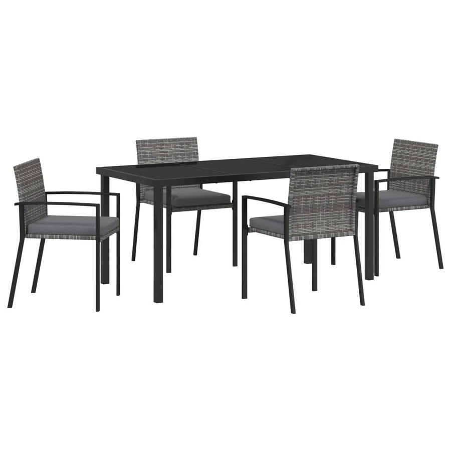 vidaXL Garten Essgruppe 5-teilig aus Poly-Rattan und Stahl in Grau mit Glastisch - Bild 2