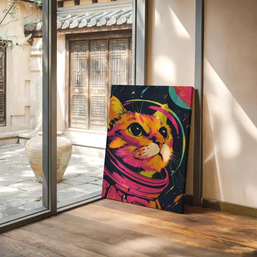 Leinwand-Wandkunst mit Astronauten-Katze in Neon-Pop-Art, farbenfrohes Weltraum-Kunstwerk von SHENCHEN, multicolor - Bild 3