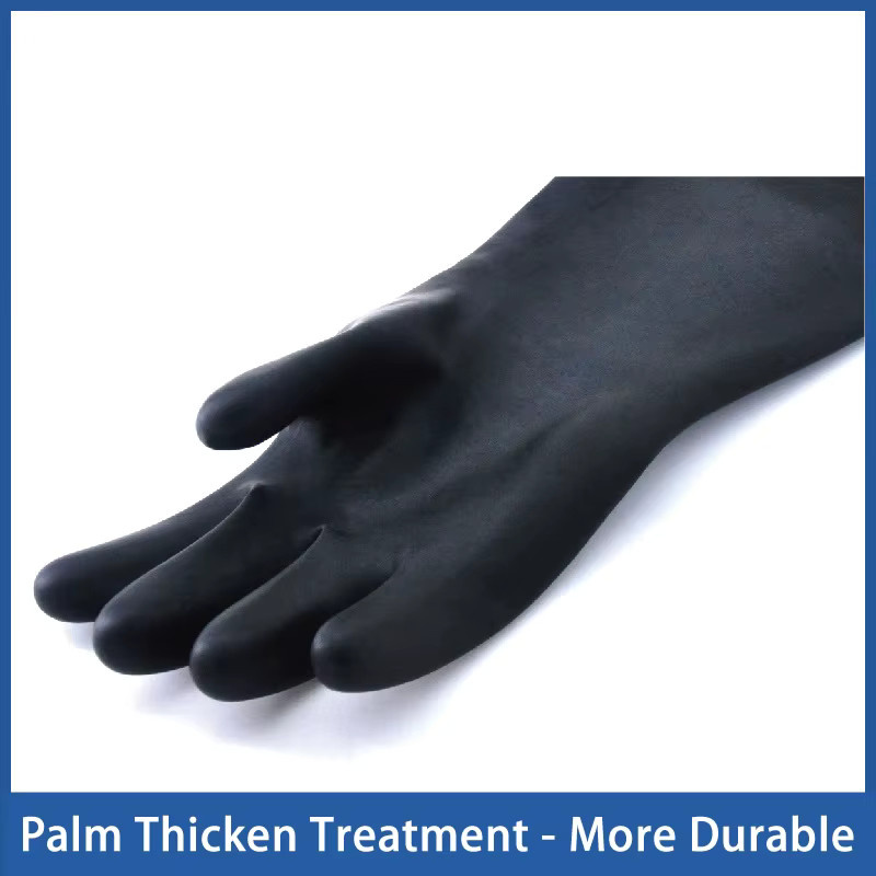 ELESESAFE Arbeitsschutzhandschuhe aus wasserdichtem Latex in Schwarz, chemikalien-, säure- und ölbeständig, Größe 35-55 cm - Bild 4