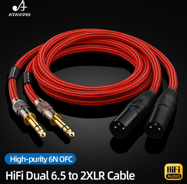 ATAUDIO HiFi Audiokabel 6,5mm Jack TS/TRS auf 2XLR 3Pin in Rot - Bild 1