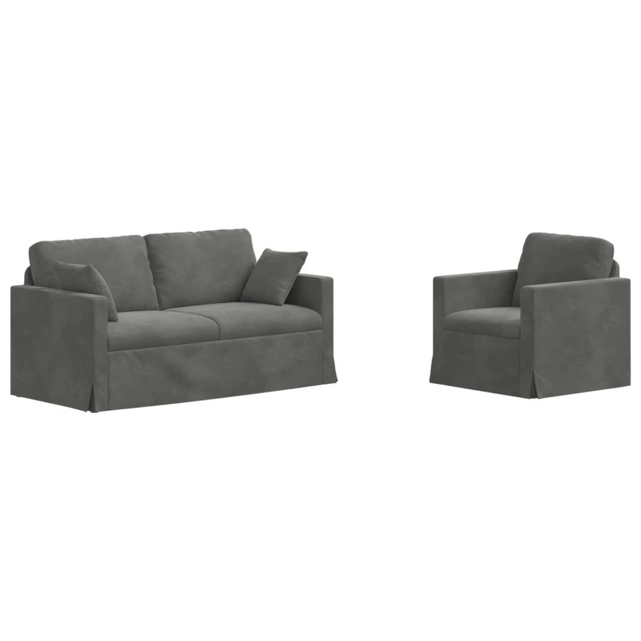 vidaXL Sofa 2-teilig Dunkelgrau Samt mit Metallrahmen B/T/H: 158 x 78 x 80 cm - Bild 2