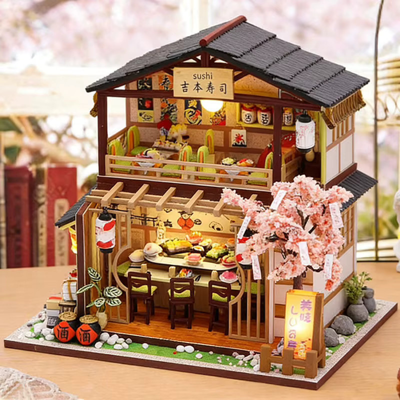 zuuton DIY Holz-Miniatur-Puppenhaus, Modellbausatz, 3D-Puzzle, mit Möbeln und Beleuchtung - Bild 2