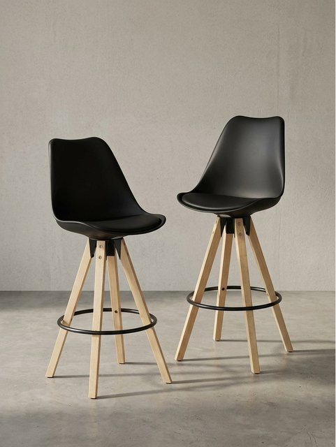 Barhocker Set 2 Stück KADIMA DESIGN LIMA in Schwarz aus Kunstleder und Holz im Retro-Design mit Sitzhöhe 77 cm - Bild 1