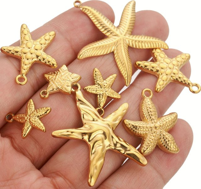Alisaya Charms Seestern, Edelstahl, Gold, 5 Stück - Bild 1