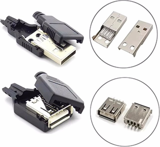 ELECAPITAL USB Typ-A Schnittstellen Set mit schwarzer Kunststoffabdeckung, 10 Stück (männlich/weiblich), für Computerperipheriegeräte und Port-Adapter - Bild 1