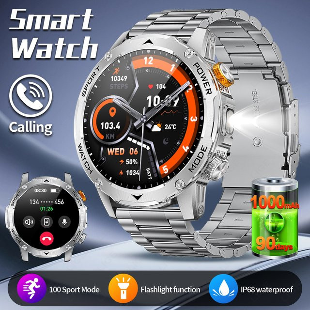 LIGE Smartwatch mit 1,7 Zoll Bildschirm, Bluetooth Anruf, Sprachassistent und IP68 Wasserdichtigkeit für Sport und Fitness, Grau/Silber - Bild 1