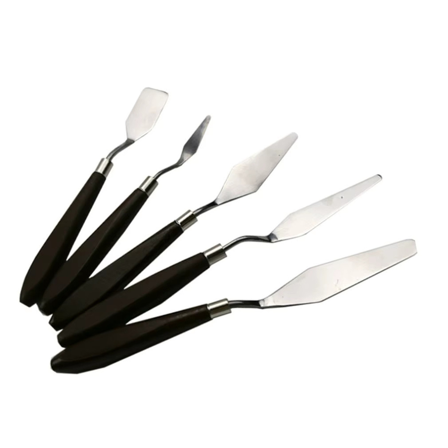 5er Set Edelstahl Malspachtel und Palette Messer für Künstler zum Mischen von Ölfarben und Leinwandmalerei in Silber und Rot - Bild 1