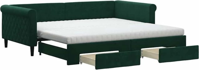vidaXL Tagesbett aus Samt mit ausziehbaren Schubladen in Dunkelgrün, B/T/H: 100-120 x 200 x 68 cm - Bild 1