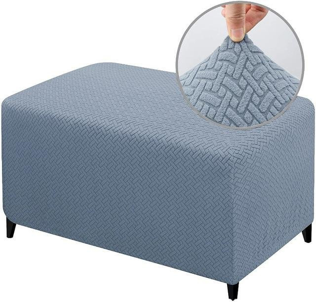 Coolazy Jacquard-Ottoman-Bezug für Hocker und Fußhocker, dehnbar und waschbar, Lichtgrau - Bild 1