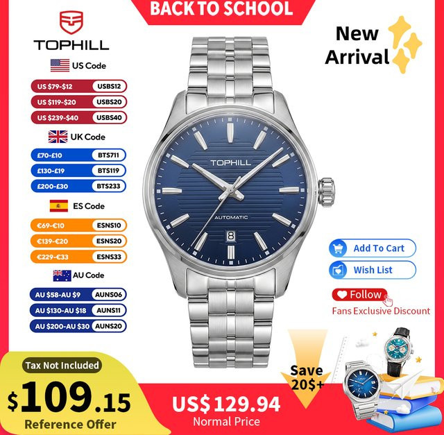 TOPHILL Armbanduhr Automatik, Edelstahl, 40 mm, Herren, Silber - Bild 1