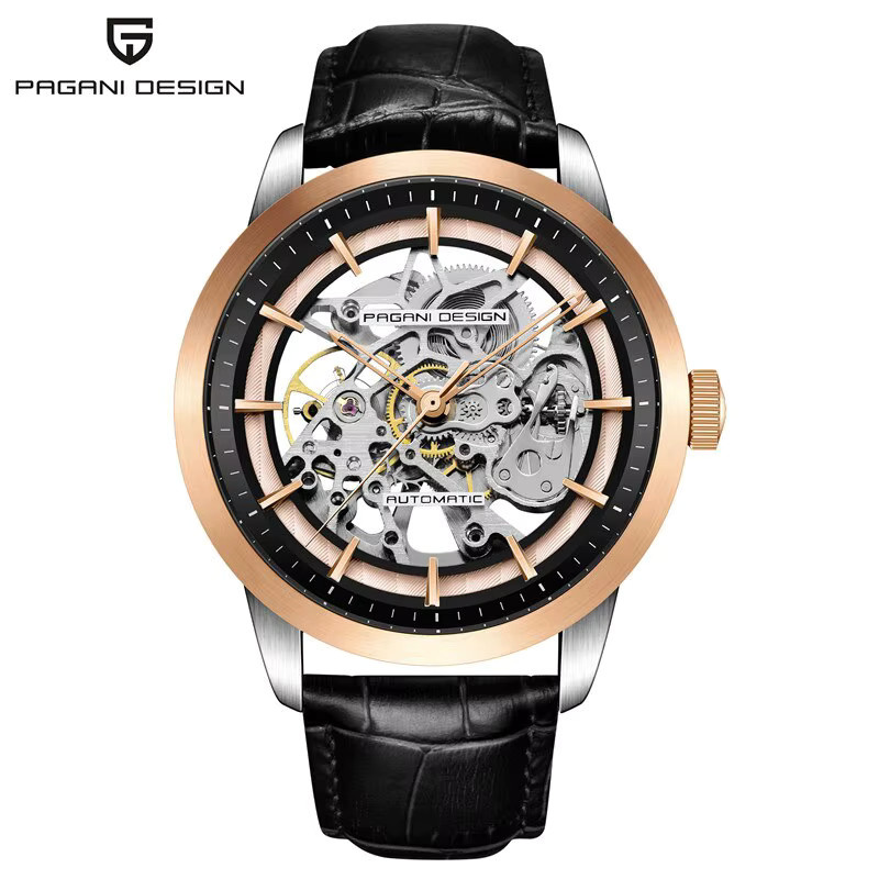 PAGANI DESIGN Armbanduhr, Automatik, Edelstahl, Leder, Schwarz, Herren - Bild 7