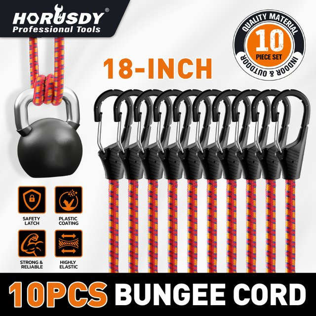 HORUSDAY 10er Set elastische Bungee-Seile mit Haken für den Außenbereich - Bild 1