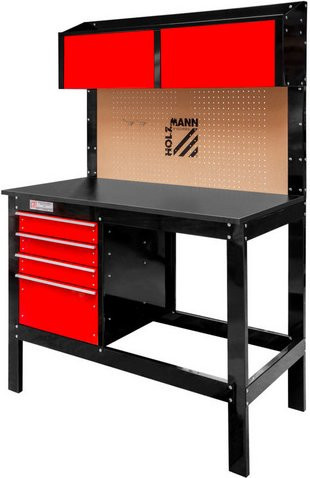Holzmann Werkbank WT39 mit Lochwand und Staufächern in Schwarz/Rot - Bild 1