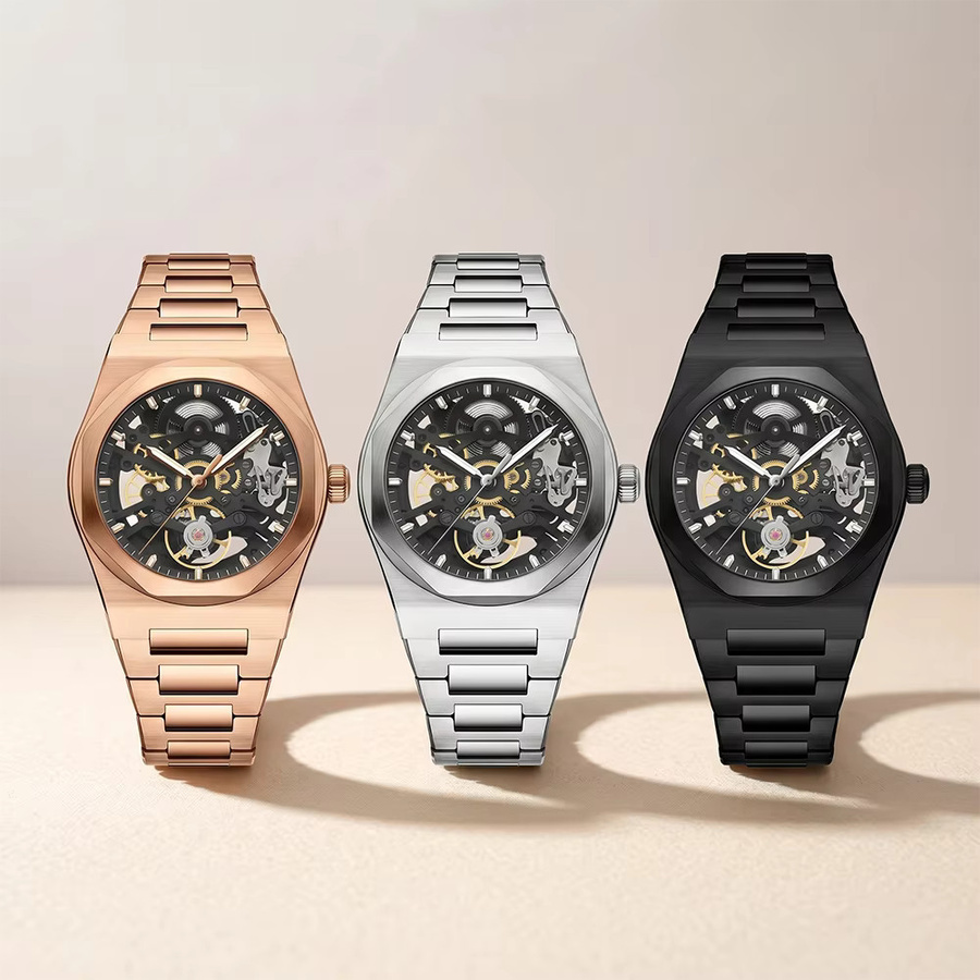 BETTIMER Mechanische Herren Uhr, Edelstahl, Silber, Saphirglas - Bild 2