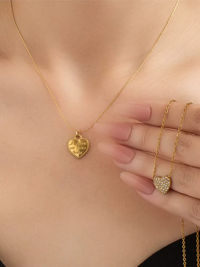 ANENJERY Halskette mit Herzanhänger, Edelstahl, Zirkonia, Gold, Damen - Bild 1