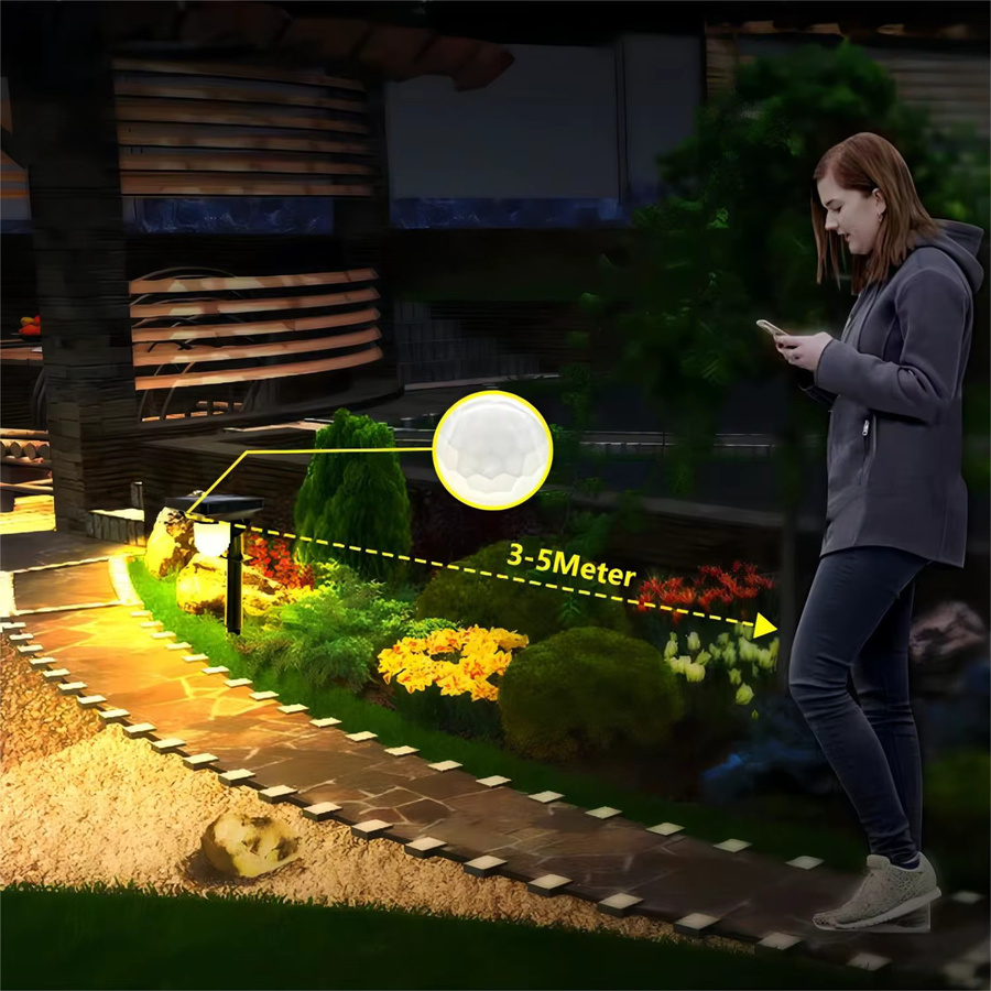 Solar-LED-Landschaftsstrahler mit Bewegungssensor für Garten und Terrasse, Wasserdichte Solar-Wegeleuchten in Schwarz mit warmweißem Licht - Bild 6