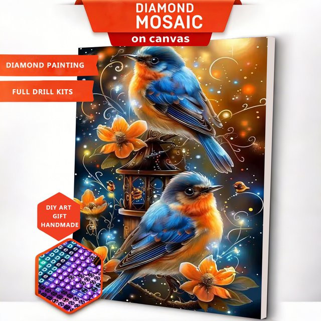 AZQSD DIY Diamantkunst Set mit Blumen und Vögeln, 5D Diamant-Mosaik Malerei in Multicolour, Tischmodell - Bild 1