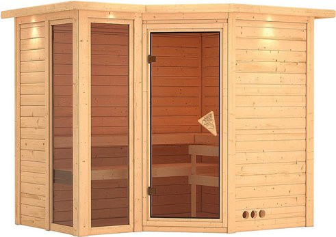 Karibu Sauna Kunda für 4 Personen aus Fichtenholz in Beige, B/T/H: 264 x 198 x 212 cm - Bild 1