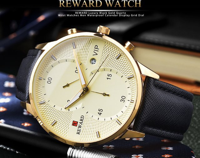 REWARD Armbanduhr Gold, Quarz, Leder, Herren - Bild 1