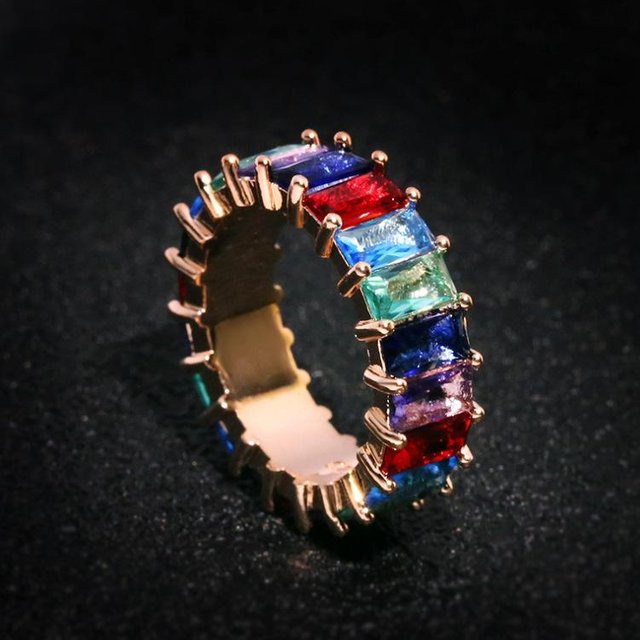 YIRAN Ring, Zirkonia, Messing, Schwarz, Damen, Ringgröße 7 - Bild 1