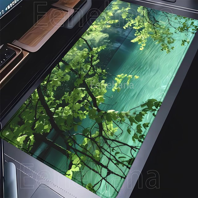 Green Pond Tree Mauspad mit grünem Naturmotiv, große rutschfeste Schreibtischunterlage aus Gummi für Gaming und Büro - Bild 1