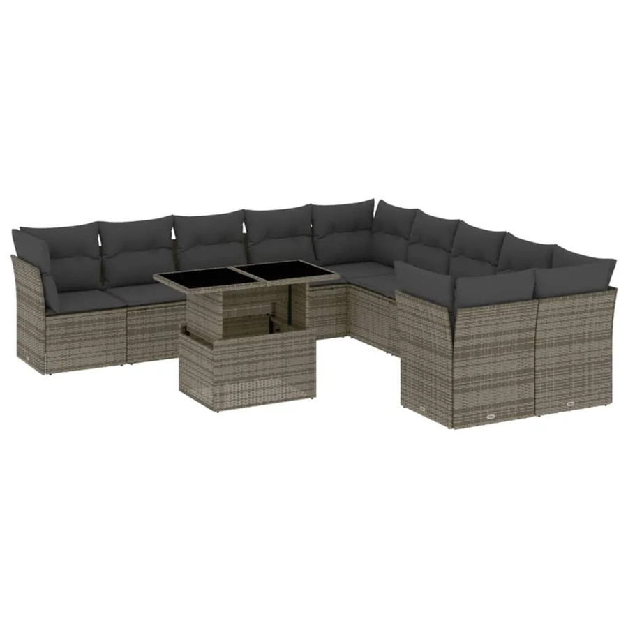 vidaXL 11-tlg. Garten-Sofagarnitur in L-Form aus Polyrattan mit Kissen, Grau - Bild 2