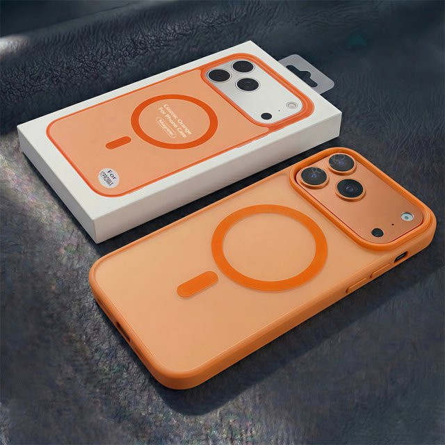 MagSafe Magnetische Kabellose Ladehülle für iPhone 11 bis 17 Pro Max Plus, Stoßfeste Matte Harte PC-Rückabdeckung in Grau und Orange - Bild 1