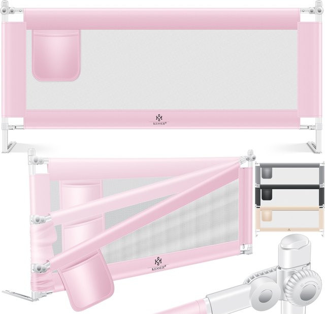 KESSER Bettschutzgitter Reise Rausfallschutz für Kinder und Babys, klappbar und verstellbar, Farbe: Pink, Höhe: 72 bis 96 cm - Bild 1