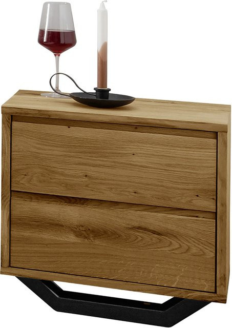 TPT Nachttisch Bolle aus Wildeiche mit 2 Schubladen und Metallkufen, Farbe: Natur - Bild 1